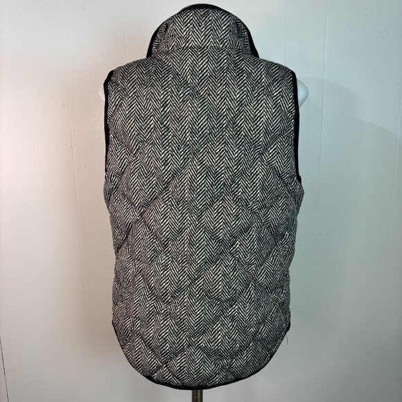 J. Crew Quilted Puffer Vest Small Black Ivory Herringbone Down-Filled Preppy - Picture 6 of 9